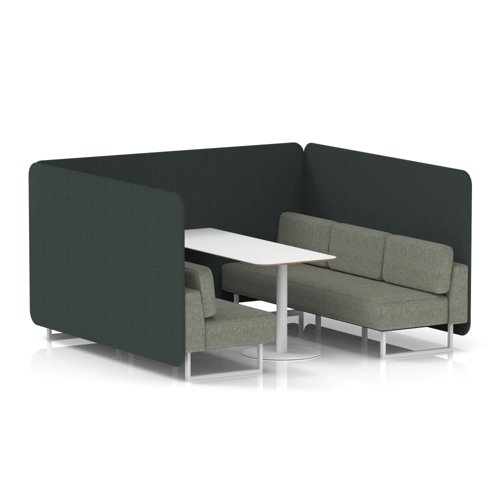Brixworth 6 Seater Bench Booth With White Legs And White Table With White Leg In Rivet Fabric - Charcoal Panels And Vitreous Sofa