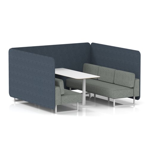 Brixworth 6 Seater Bench Booth With White Legs And White Table With White Leg In Rivet Fabric - Crucible Panels And Prime Sofa