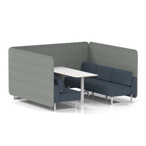 Brixworth 6 Seater Bench Booth With White Legs And White Table With White Leg In Rivet Fabric - Prime Panels And Crucible Sofa