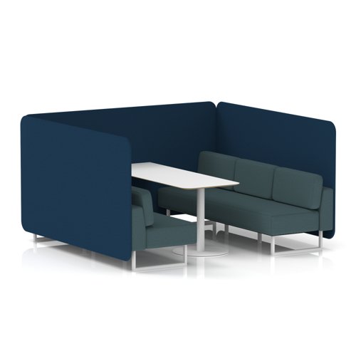Brixworth 6 Seater Bench Booth With White Legs And White Table With White Leg In X2 Fabric - Calculus Panels And Polygon Sofa