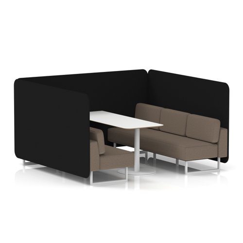 Brixworth 6 Seater Bench Booth With White Legs And White Table With White Leg In X2 Fabric - Diameter Panels And Theory Sofa