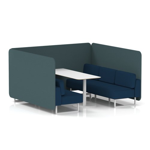Brixworth 6 Seater Bench Booth With White Legs And White Table With White Leg In X2 Fabric - Polygon Panels And Calculus Sofa