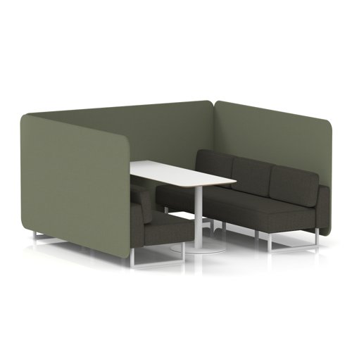 Brixworth 6 Seater Bench Booth With White Legs And White Table With White Leg In Main Line Flax Fabric - Monument Panels And Temple Sofa