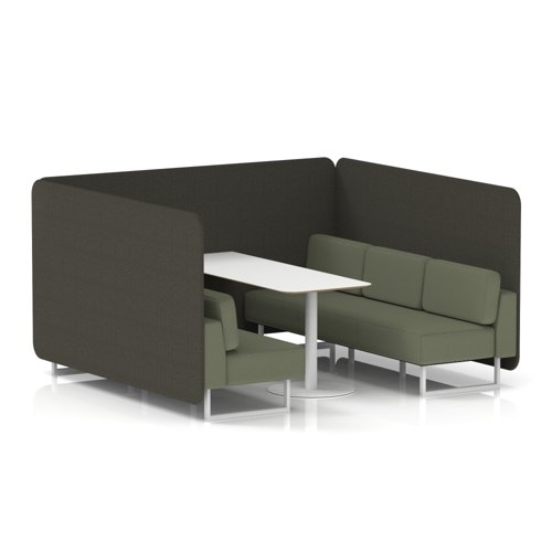 Brixworth 6 Seater Bench Booth With White Legs And White Table With White Leg In Main Line Flax Fabric - Temple Panels And Monument Sofa