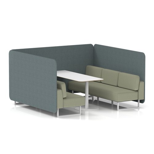 Brixworth 6 Seater Bench Booth With White Legs And White Table With White Leg In Main Line Flax Fabric - Westminster Panels And Newbury Sofa