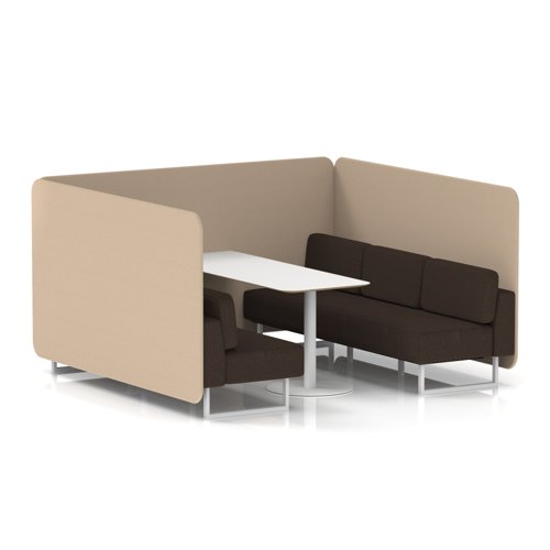 Brixworth 6 Seater Bench Booth With White Legs And White Table With White Leg In Synergy Fabric - Affix Panels And Wed Sofa