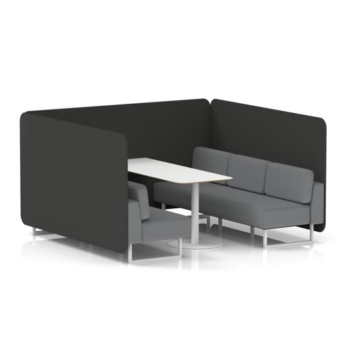 Brixworth 6 Seater Bench Booth With White Legs And White Table With White Leg In Synergy Fabric - Mix Panels And Partner Sofa