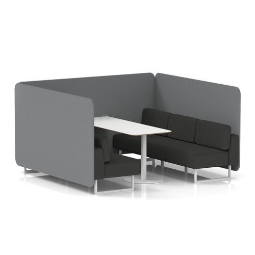 Brixworth 6 Seater Bench Booth With White Legs And White Table With White Leg In Synergy Fabric - Partner Panels And Mix Sofa