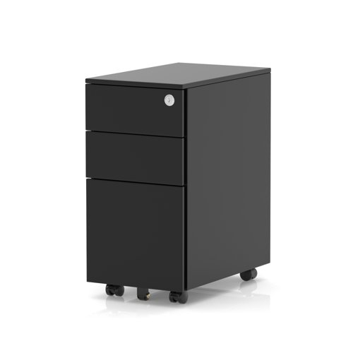 Base Slimline Mobile Steel Pedestal 3 Drawer Black