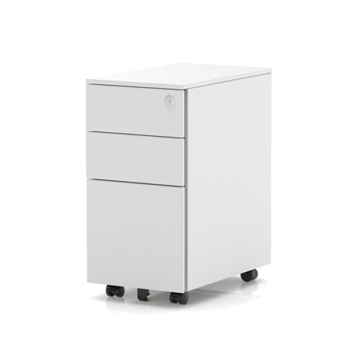 Base Slimline Mobile Steel Pedestal 3 Drawer White