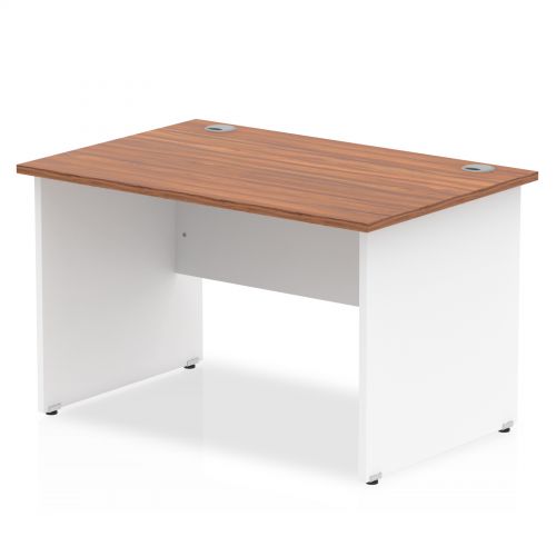 Impulse Panel End 1200 Rectangle Desk Walnut Top White Panels