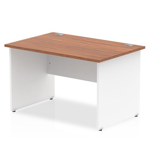 16358DY - Impulse Straight Office Desk W1200 x D800 x H730mm Panel End Leg Walnut Finish White Frame  - TT000001