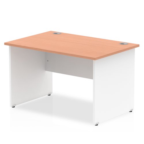 Impulse Straight Office Desk W1200 x D800 x H730mm Panel End Leg Beech Finish White Frame  - TT000003