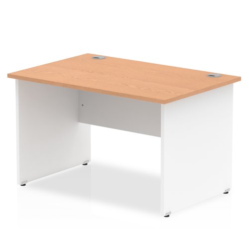 Impulse Straight Office Desk W1200 x D800 x H730mm Panel End Leg Oak Finish White Frame  - TT000005 Dynamic