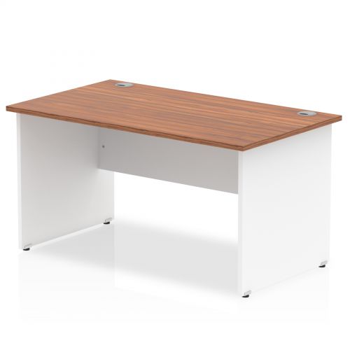 Impulse Panel End 1400 Rectangle Desk Walnut Top White Panels