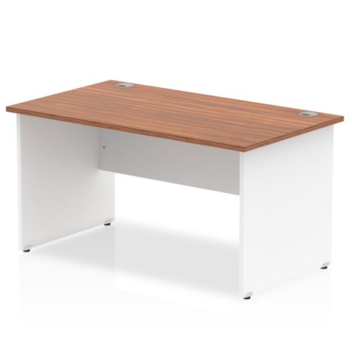 16379DY - Impulse Straight Office Desk W1400 x D800 x H730mm Panel End Leg Walnut Finish White Frame  - TT000007