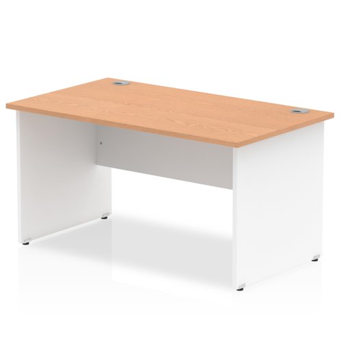 Impulse Straight Office Desk W1400 x D800 x H730mm Panel End Leg Oak Finish White Frame  - TT000011