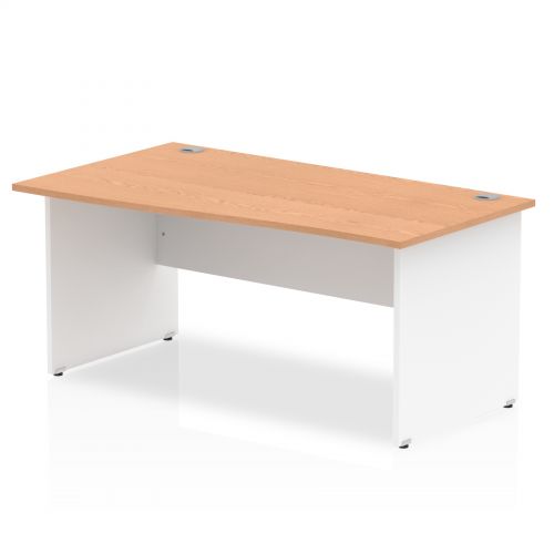 Impulse Panel End 1600 Rectangle Desk Oak Top White Panels