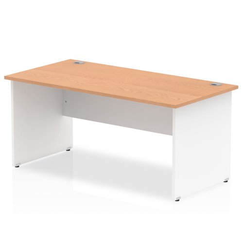 Impulse Panel End 1600 Rectangle Desk Oak Top White Panels