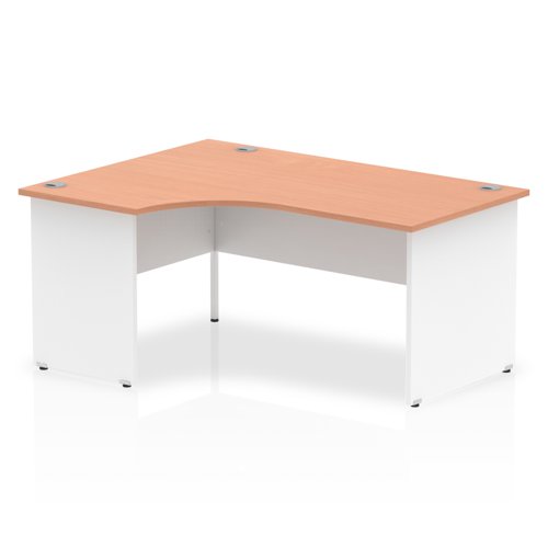 Impulse 1600mm Left Crescent Office Desk Beech Top White Panel End Leg