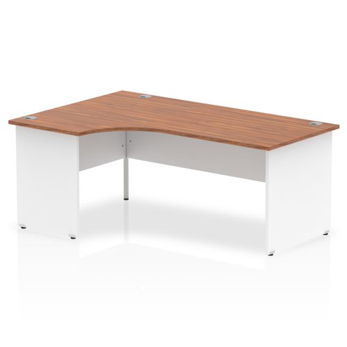 Impulse 1800mm Left Crescent Office Desk Walnut Top White Panel End Leg