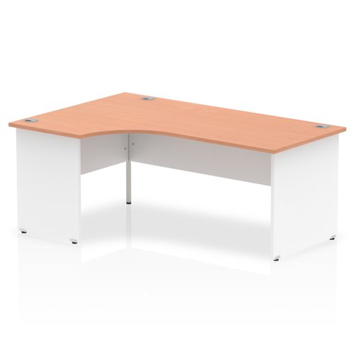 Impulse 1800mm Left Crescent Office Desk Beech Top White Panel End Leg