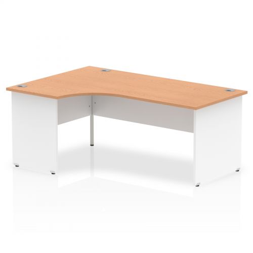 Impulse Panel End 1800 Left Hand Crescent Desk Oak Top White
