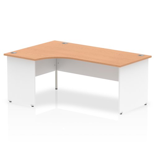Impulse 1800mm Left Crescent Office Desk Oak Top White Panel End Leg
