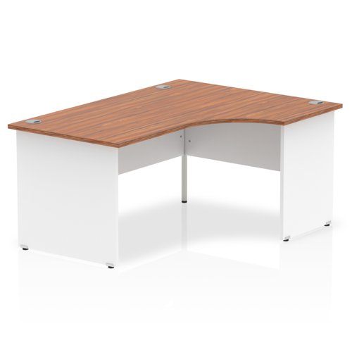 Impulse 1600mm Right Crescent Office Desk Walnut Top White Panel End Leg