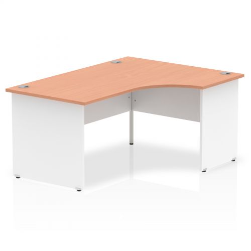 Impulse Panel End 1600 Right Hand Crescent Desk Beech Top White Panels
