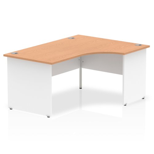 Impulse 1600mm Right Crescent Office Desk Oak Top White Panel End Leg