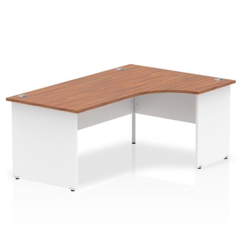 Impulse Panel End 1800 Right Hand Crescent Desk Walnut Top White Panels