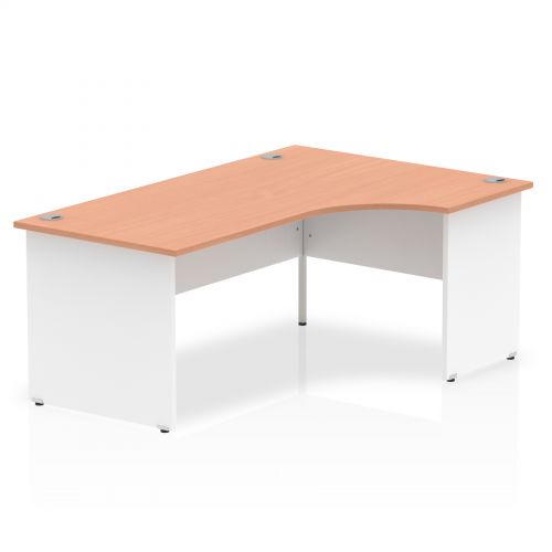 Impulse Panel End 1800 Right Hand Crescent Desk Beech Top White Panels