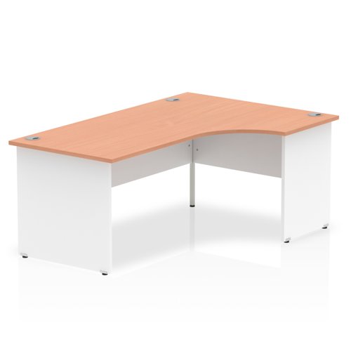 Impulse 1800mm Right Crescent Office Desk Beech Top White Panel End Leg