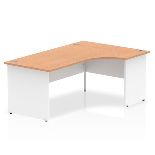 Impulse 1800mm Right Crescent Office Desk Oak Top White Panel End Leg