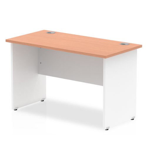 Impulse 800 x 600mm Straight Office Desk Beech Top White Panel End Leg