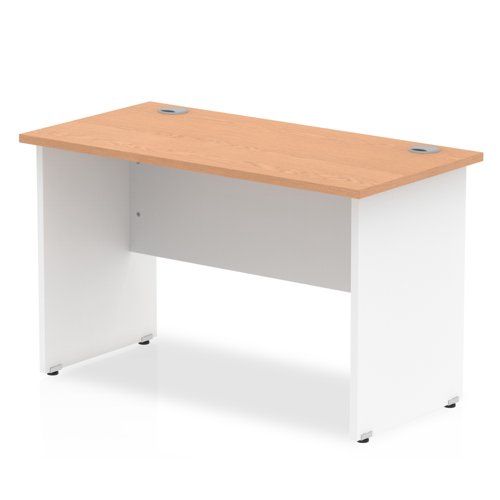 Impulse 800 x 600mm Straight Office Desk Oak Top White Panel End Leg