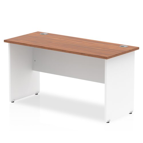 Impulse Straight Office Desk W1400 x D600 x H730mm Panel End Leg Walnut Finish White Frame - TT000091