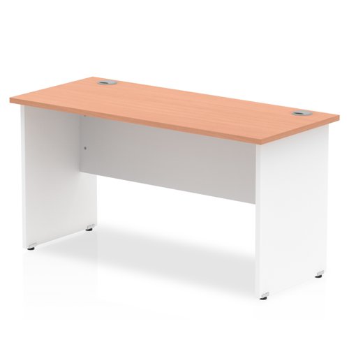 Impulse Straight Office Desk W1400 x D600 x H730mm Panel End Leg Beech Finish White Frame - TT000093