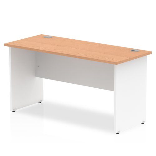Impulse Straight Office Desk W1400 x D600 x H730mm Panel End Leg Oak Finish White Frame - TT000095 Dynamic