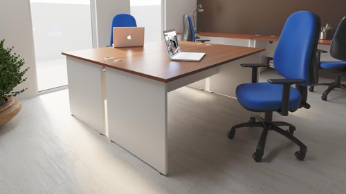 Impulse Straight Office Desk W1800 x D600 x H730mm Panel End Leg Walnut Finish White Frame - TT000103
