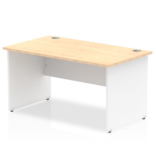 Impulse Straight Office Desk W1400 x D800 x H730mm Panel End Leg Maple Finish White Frame  - TT000110 16575DY