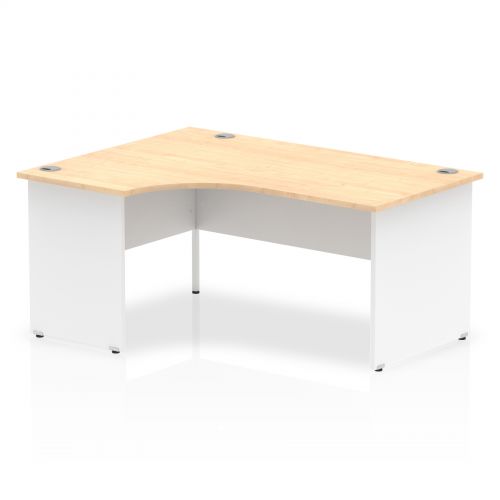 Impulse Panel End 1600 Left Hand Crescent Desk Maple Top White Panels