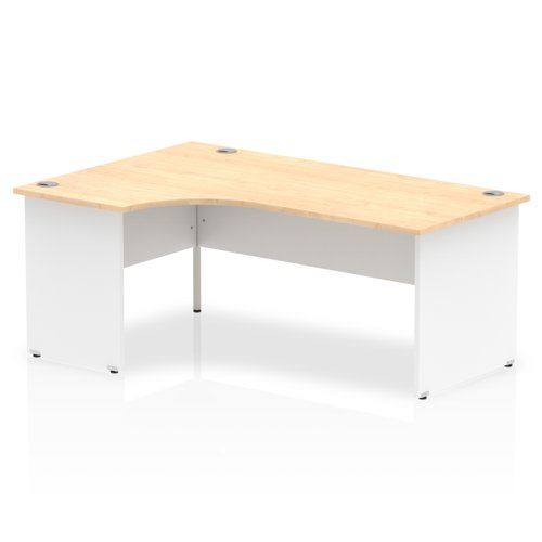 Impulse 1800mm Left Crescent Office Desk Maple Top White Panel End Leg