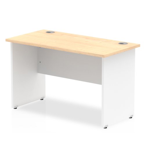Impulse 800 x 600mm Straight Office Desk Maple Top White Panel End Leg