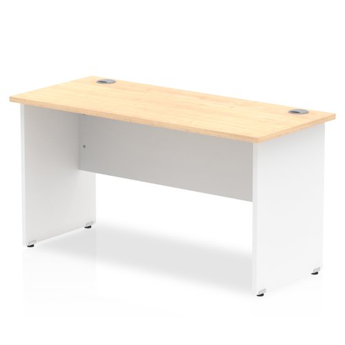 Impulse Straight Office Desk W1400 x D600 x H730mm Panel End Leg Maple Finish White Frame  - TT000124
