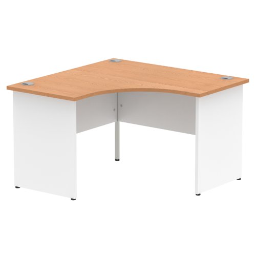 Impulse Corner Office Desk W1200 x D1200 x H730mm Panel End Leg Oak Finish White Frame - TT000129 Dynamic