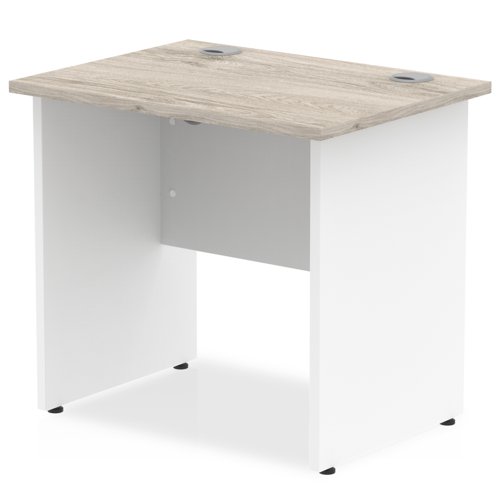 Impulse 800 x 600mm Straight Office Desk Grey Oak Top White Panel End Leg
