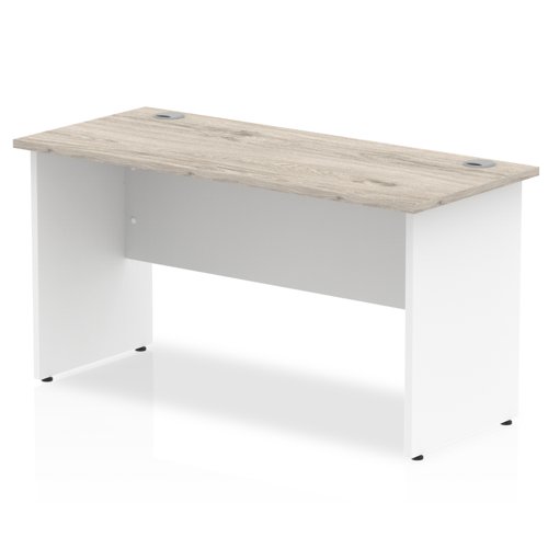 Impulse Straight Office Desk W1400 x D600 x H730mm Panel End Leg Grey Oak Finish White Frame  - TT000150 Dynamic