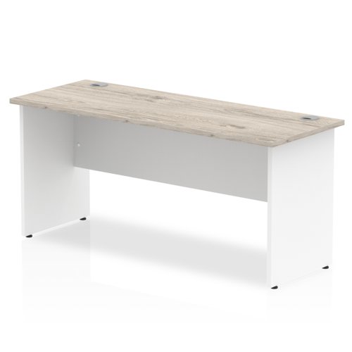 Impulse 1600 x 600mm Straight Office Desk Grey Oak Top White Panel End Leg